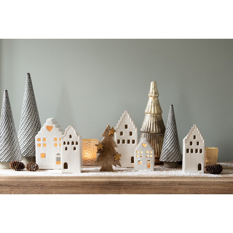 Clayre & Eef Figurine Sapin de Noël 33 cm Gris Porcelaine