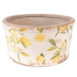 Clayre & Eef Pot de fleurs Ø 19x10 cm Jaune Céramique Citron