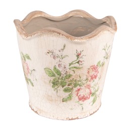 Clayre & Eef Bloempot  Ø 16x14 cm Roze Beige Keramiek Bloemen