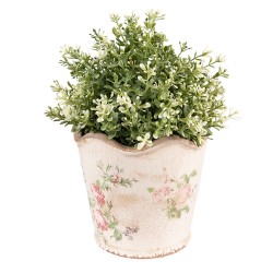 Clayre & Eef Bloempot  Ø 16x14 cm Roze Beige Keramiek Bloemen