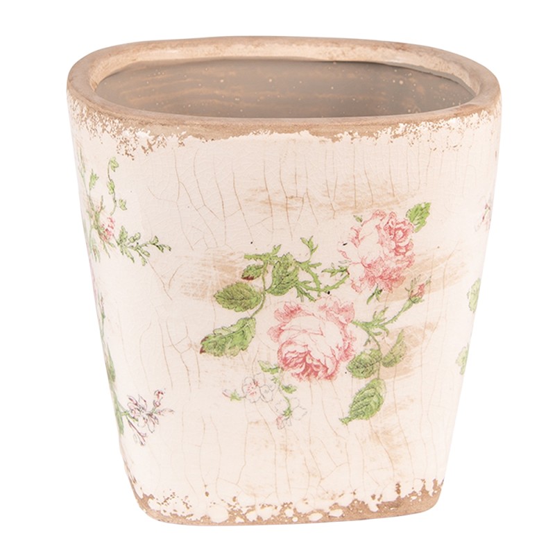 Clayre & Eef Bloempot  16x16x16 cm Roze Beige Keramiek Bloemen