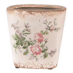 Clayre & Eef Fioriera 13x13x12 cm Rosa Beige Ceramica Quadrato Fiori