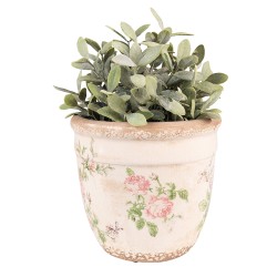 Clayre & Eef Pot de fleurs Ø 18x17 cm Rose Beige Céramique Rond Fleurs