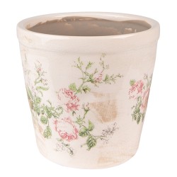 Clayre & Eef Bloempot  Ø 17x16 cm Roze Beige Keramiek Bloemen