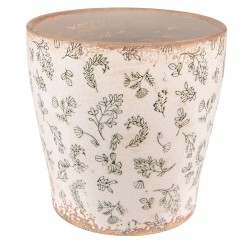 Clayre & Eef Bloempot  Ø 17x16 cm Groen Beige Keramiek Bloemen