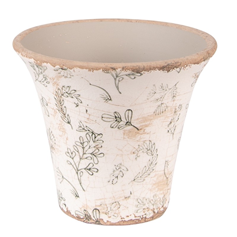 Clayre & Eef Bloempot  Ø 12x11 cm Groen Beige Keramiek Bloemen