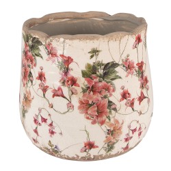 Clayre & Eef Pot de fleurs Ø 18x16 cm Rose Beige Céramique Fleurs