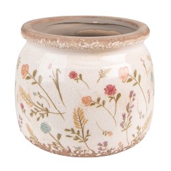 Clayre & Eef Planter Ø 15x13 cm Pink Beige Ceramic Flowers