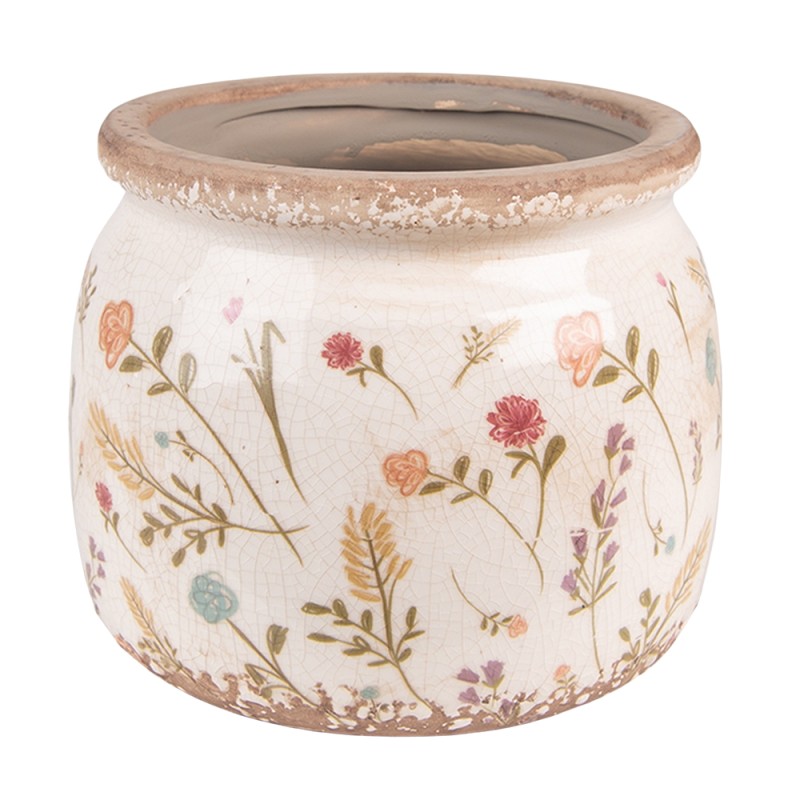 Clayre & Eef Bloempot  Ø 15x13 cm Roze Beige Keramiek Bloemen