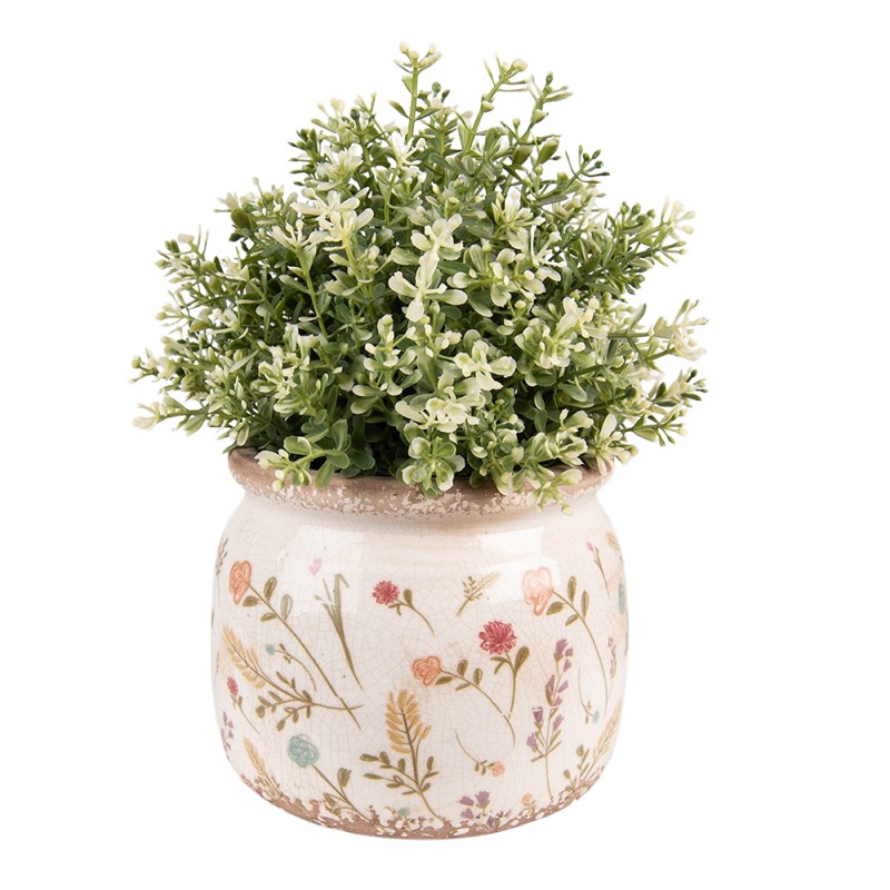 Clayre & Eef Pot de fleurs Ø 15x13 cm Rose Beige Céramique Fleurs