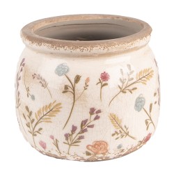 Clayre & Eef Bloempot  Ø 12x9 cm Roze Beige Keramiek Bloemen