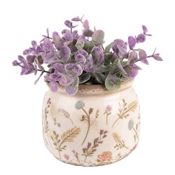 Clayre & Eef Bloempot  Ø 12x9 cm Roze Beige Keramiek Bloemen