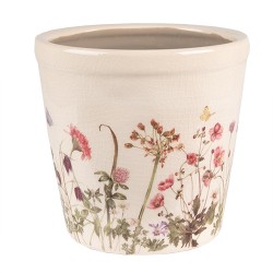 Clayre & Eef Bloempot  Ø 14x13 cm Roze Beige Keramiek Bloemen