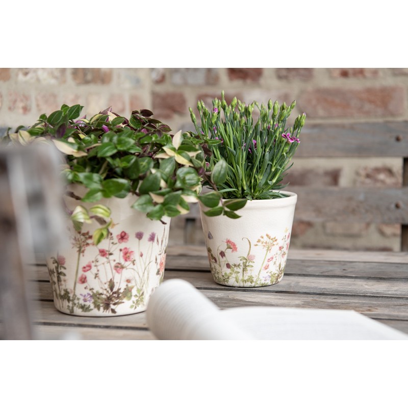 Clayre & Eef Planter Ø 14x13 cm Pink Beige Ceramic Flowers