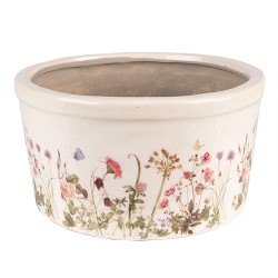 Clayre & Eef Bloempot  Ø 16x9 cm Roze Beige Keramiek Bloemen