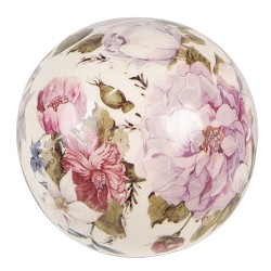 Clayre & Eef Décoration Ø 9x8 cm Rose Beige Céramique Rond Fleurs