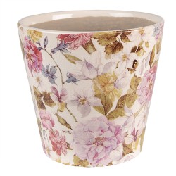 Clayre & Eef Blumentopf Ø 17x16 cm Rosa Beige Keramik Blumen