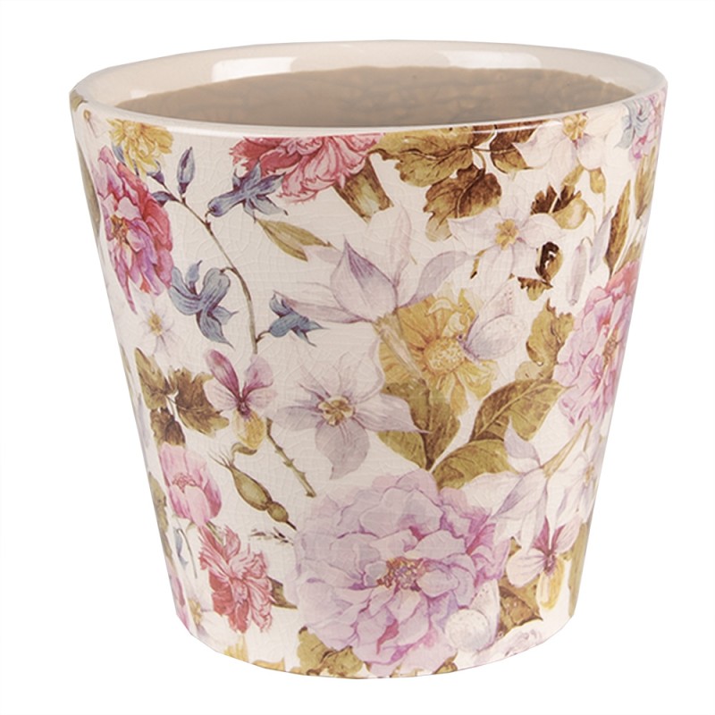 Clayre & Eef Planter Ø 17x16 cm Pink Beige Ceramic Flowers