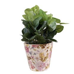 Clayre & Eef Planter Ø 17x16 cm Pink Beige Ceramic Flowers