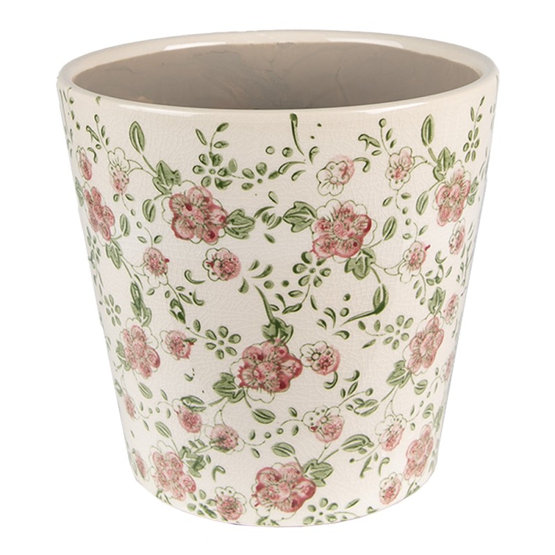 Clayre & Eef Bloempot  Ø 19x18 cm Roze Beige Keramiek Bloemen