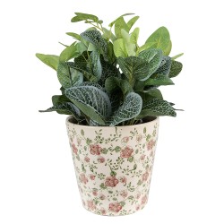 Clayre & Eef Pot de fleurs Ø 19x18 cm Rose Beige Céramique Fleurs