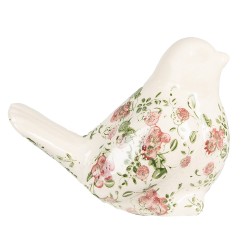 Clayre & Eef Figurine Oiseau 19x11x14 cm Rose Beige Céramique Fleurs