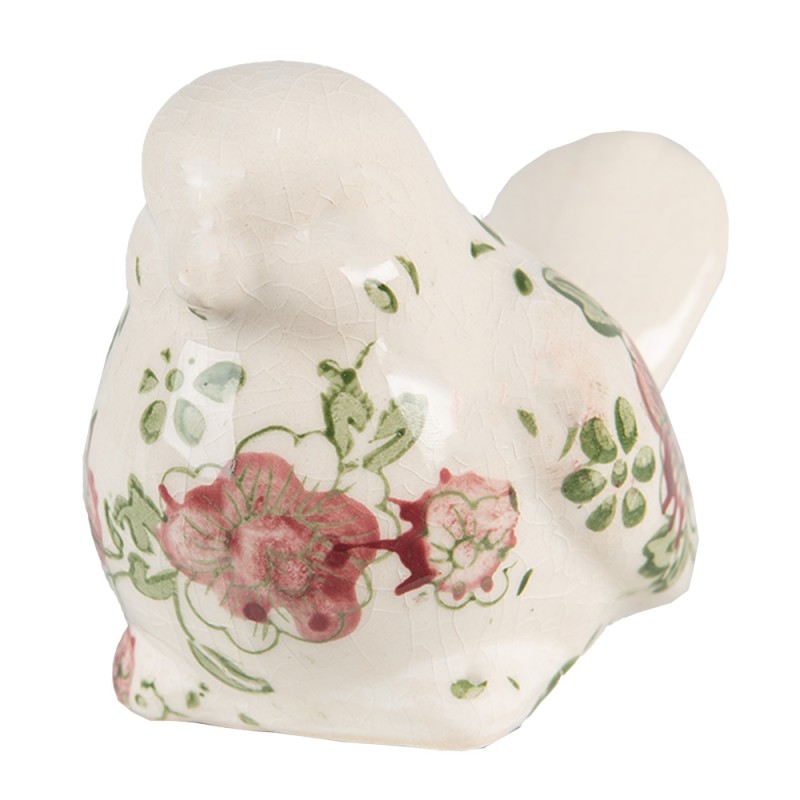 Clayre & Eef Statuetta Uccello 10x6x7 cm Rosa Beige Ceramica Fiori