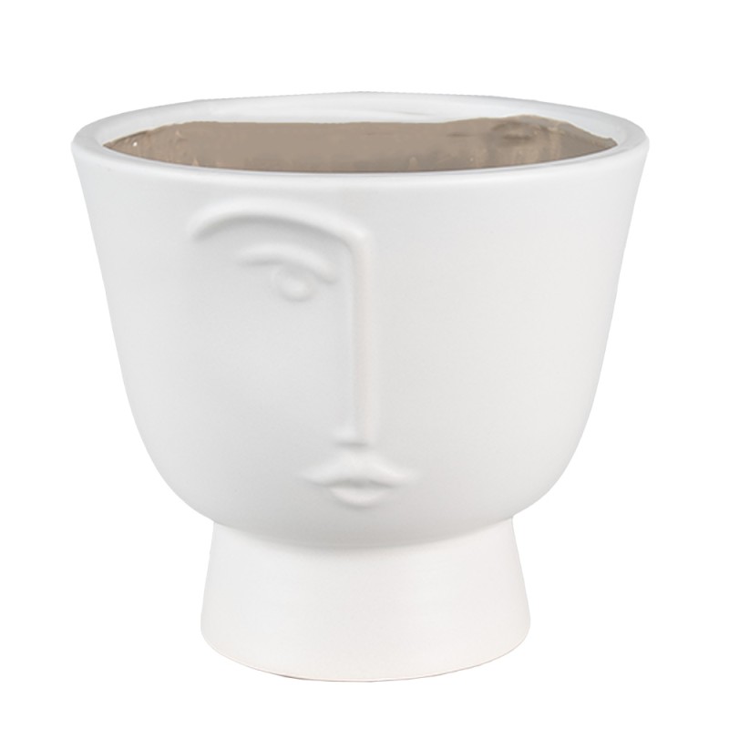 Clayre & Eef Planter Ø 17x15 cm White Ceramic Face