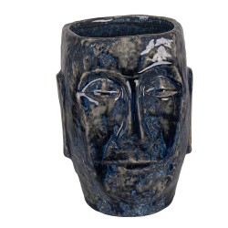 Clayre & Eef Pot de fleurs Visage 13x15x17 cm Bleu Céramique