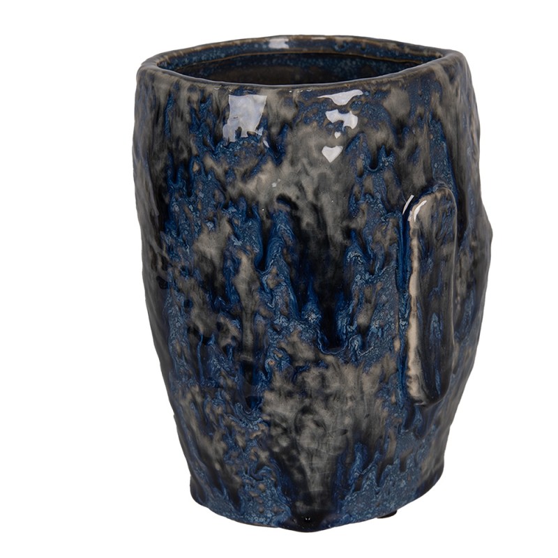 Clayre & Eef Blumentopf Gesicht 13x15x17 cm Blau Keramik