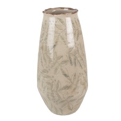 Clayre & Eef Vaso  Ø 13x26 cm Verde Beige Ceramica Foglie