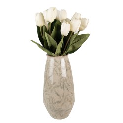 Clayre & Eef Vase Ø 13x26 cm Vert Beige Céramique Feuilles