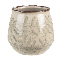 Clayre & Eef Bloempot  Ø 14x13 cm Groen Beige Keramiek Bladeren