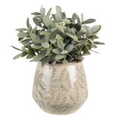 Clayre & Eef Planter Ø 14x13 cm Green Beige Ceramic Leaves