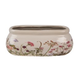 Clayre & Eef Planter 18x8x7 cm Pink Beige Ceramic Oval Flowers