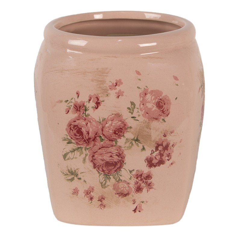 Clayre & Eef Planter 14x14x16 cm Pink Ceramic Flowers