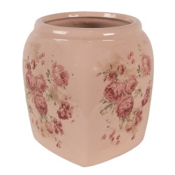 Clayre & Eef Bloempot  14x14x16 cm Roze Keramiek Bloemen