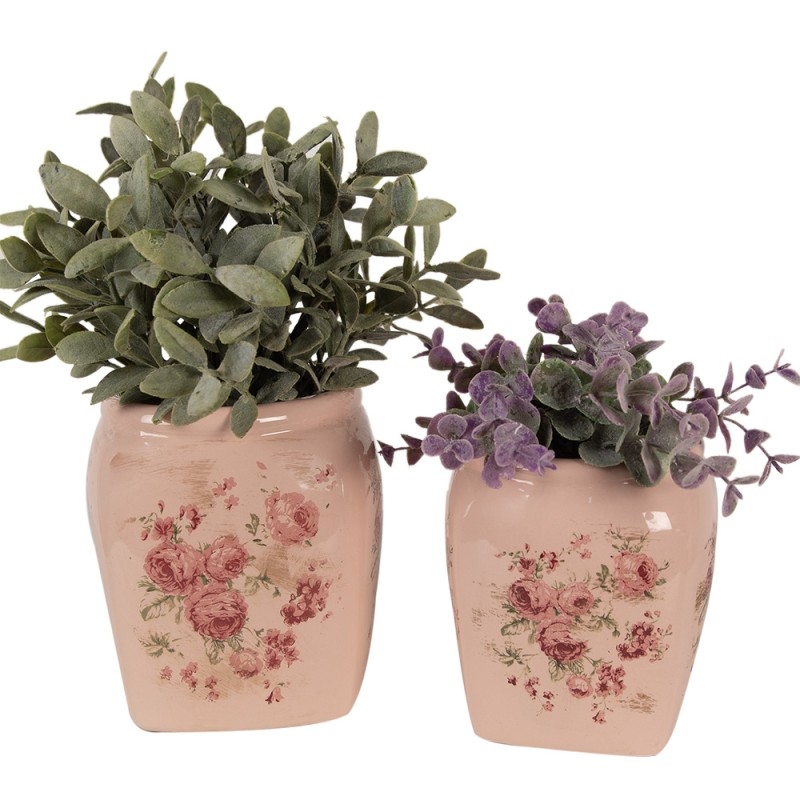 Clayre & Eef Blumentopf 12x12x14 cm Rosa Keramik Blumen