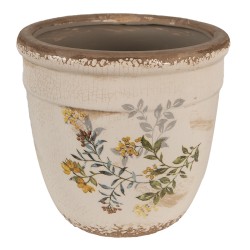 Clayre & Eef Bloempot  Ø 18x17 cm Beige Geel Keramiek Bloemen