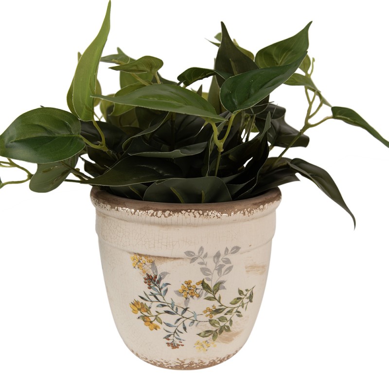 Clayre & Eef Planter Ø 18x17 cm Beige Yellow Ceramic Flowers