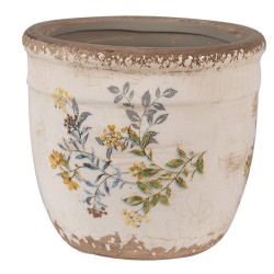 Clayre & Eef Pot de fleurs Ø 13x11 cm Beige Jaune Céramique Fleurs