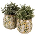 Clayre & Eef Fioriera Ø 18x17 cm Beige Giallo Ceramica Limoni