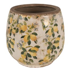 Clayre & Eef Pot de fleurs Ø 15x15 cm Beige Jaune Céramique Citrons