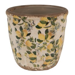 Clayre & Eef Planter Ø 14x13 cm Beige Yellow Ceramic Lemons