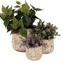 Clayre & Eef Pot de fleurs Ø 21x19 cm Beige Céramique Fleurs