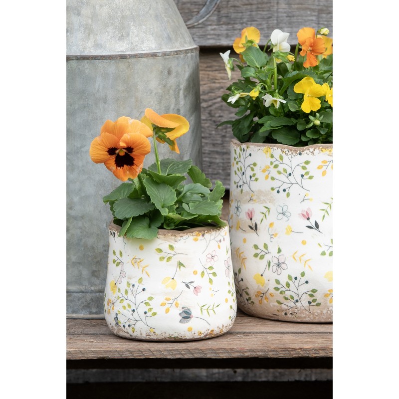 Clayre & Eef Planter Ø 21x19 cm Beige Ceramic Flowers