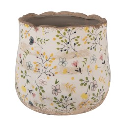 Clayre & Eef Bloempot  Ø 18x16 cm Beige Geel Keramiek Bloemen