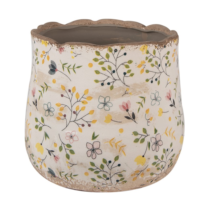 Clayre & Eef Fioriera Ø 18x16 cm Beige Giallo Ceramica Fiori