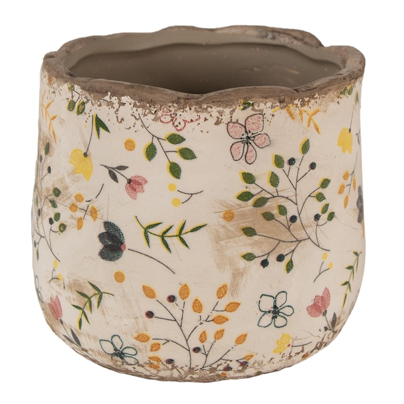 Clayre & Eef Pot de fleurs Ø 14x12 cm Beige Jaune Céramique Fleurs