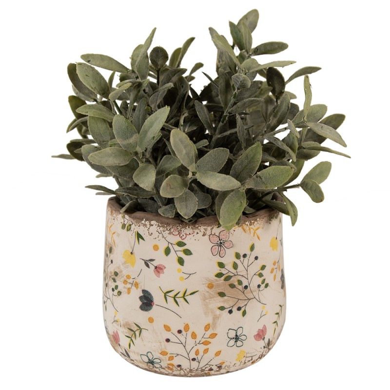 Clayre & Eef Bloempot  Ø 14x12 cm Beige Geel Keramiek Bloemen